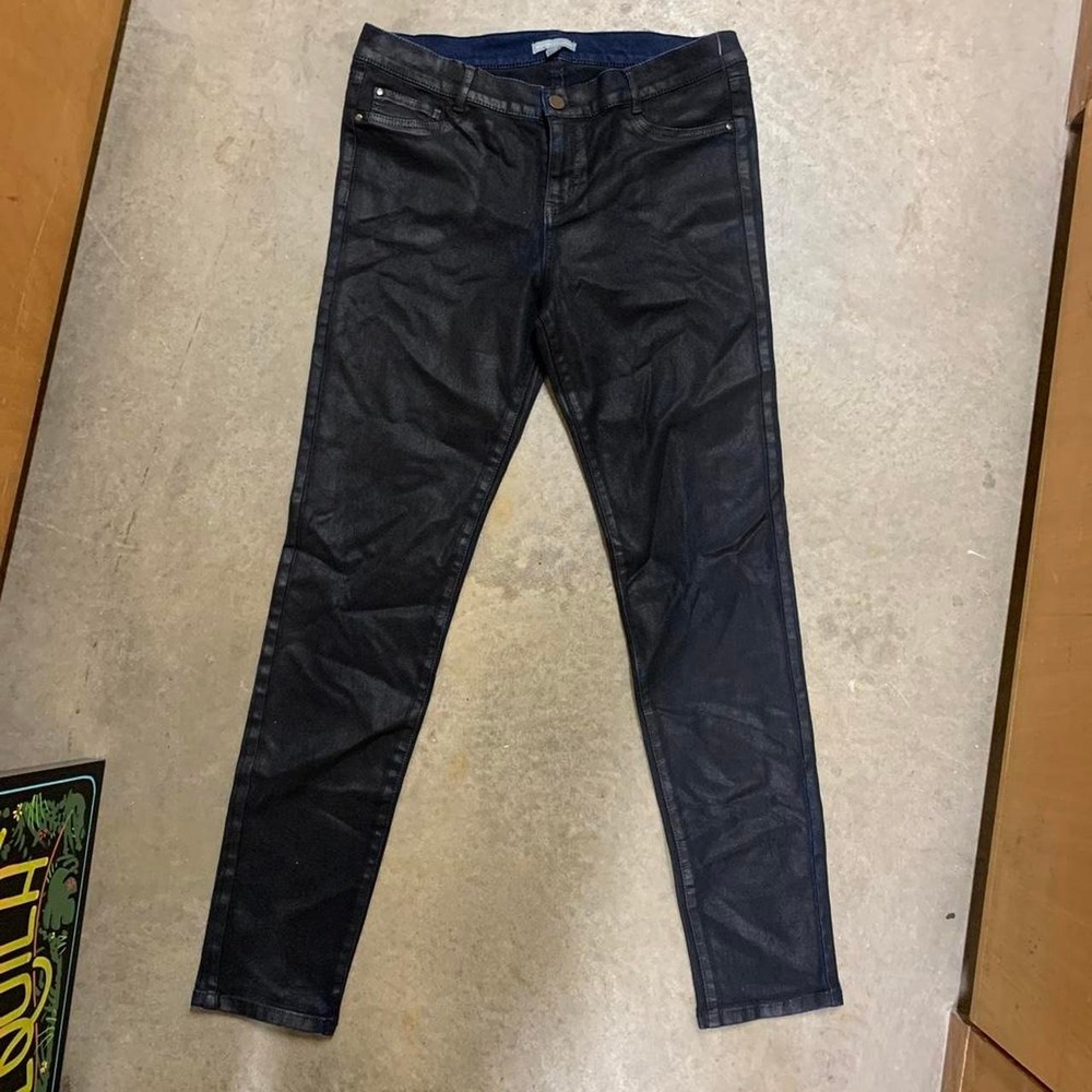 Women's New York and company blue and black faux leather jeans size 12